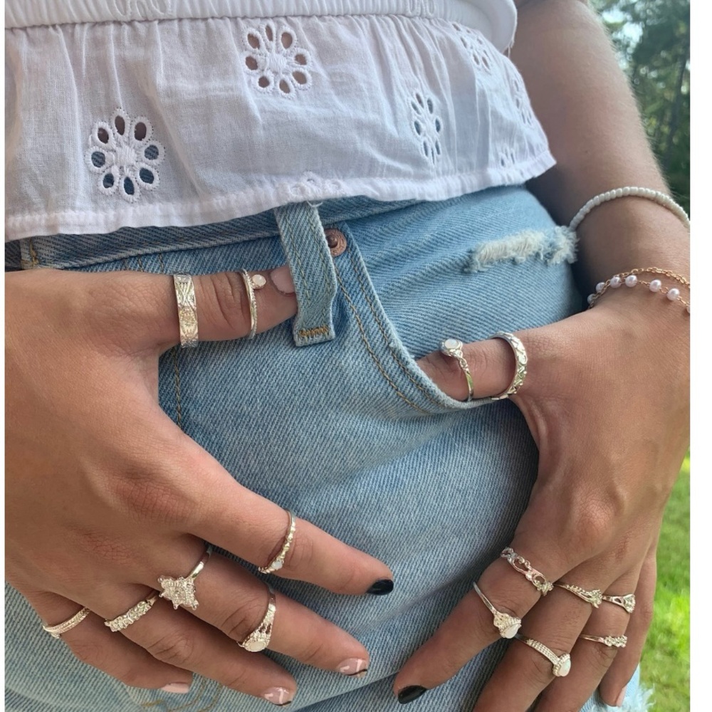 🆕- 8 Piece Trending Stackable Silver Ring Set. Size: 6